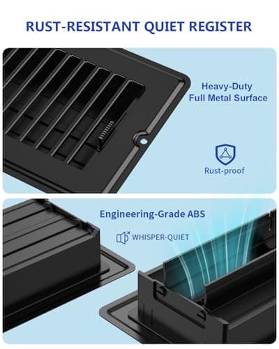 4x10 Floor Regsiter Vent Covers for Home Floor Wall Ceiling - Black with Screws for Easy Installation - Heavy Duty Steel Walkable Finish for Quiet Adjustable Air Vent Cover 4‘’ x 10‘’- 5 Pack - Thumbnail 4