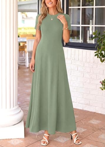 KIRUNDO Wedding Guest Dresses for Women 2026 Spring Summer Short Sleeve Pleated Long Flowy A Line Formal Maxi Dress Pockets(Sage Green, Large) - Thumbnail 5