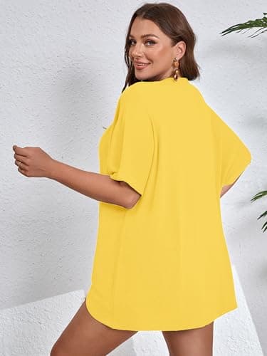 AusLook Women's Plus Size Short Sleeve Lightweight Open Front Cardigan Bright Yellow 2X Cover Ups Shrugs Shawls and Wraps Kimono Jacket Coat - Thumbnail 2