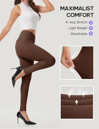 AVAMO Work Pants Women Stretchy Pull On High Waisted Dress Pants Skinny Leggings with Pockets Business Office Teacher Yoga Coffee - Thumbnail 4