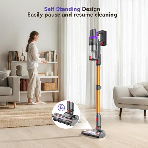TechRise Cordless Vacuum Cleaner, 500W/45Kpa Stick Vacuum for Home, Anti-Tangle Brush & 8-in-1 Self-Standing, Up to 60Mins Runtime Lightweight with LED Display for Hardwood Floor,Carpet,Pet Hair - Thumbnail 3