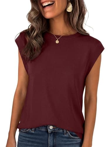 ANRABESS Women's Sweater Vest 2026 Summer Crew Neck Cap Sleeve Tank Tops Business Casual Lightweight Pullover Sweaters Shirts Deep Red-S - Image 1