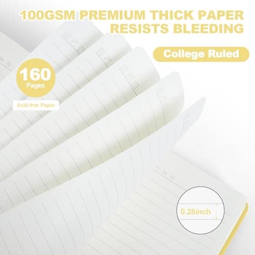 SUQJOY Lined Journal Notebooks for Writing, 100 GSM Thick Paper, 1 Pack Hardcover Notebooks, A5 College Ruled Notebook, Journaling Notebook for School/Travel/Office (Yellow- 1 Pack) - Thumbnail 3