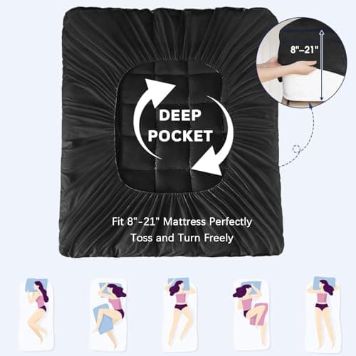 CYMULA Short Queen Mattress Topper, Cooling Bed Mattress Topper, Thick Mattress Pad Cover Pillow Top Mattress Topper, Black Plush Down Alternative Fill - Thumbnail 5