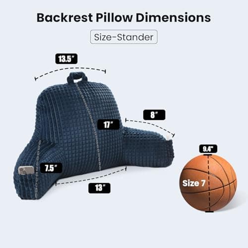 PAJEO Reading Pillow for Bed,Large Backrest Reading Pillow with Arm Rest,Back Rest Support Cushion for Sit Up on Couch,Sofa,and Floor(Navy Flannel, Standard(17inch)) - Thumbnail 3