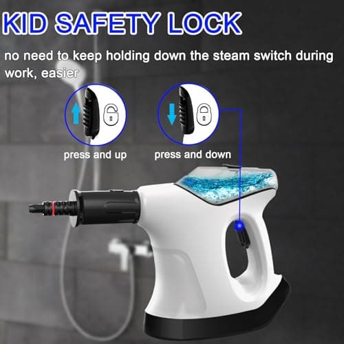 Handheld Steam Cleaner for Home, 10S Immediate Heat Hand Held Steam Cleaner, with Visualized Large Water Tank & 9 PCS Accessories & Safety Lock, for Kitchen,Couch,Floor,Window,Car (WHITE+BLACK) - Thumbnail 4