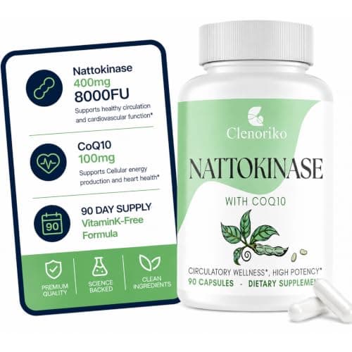 Clenoriko Nattokinase Supplement | Nattokinase 8000 FU and CoQ10 100mg | 400mg Natto Enzyme, 8000 FU per Serving, 90 Capsules (90 Day Supply)