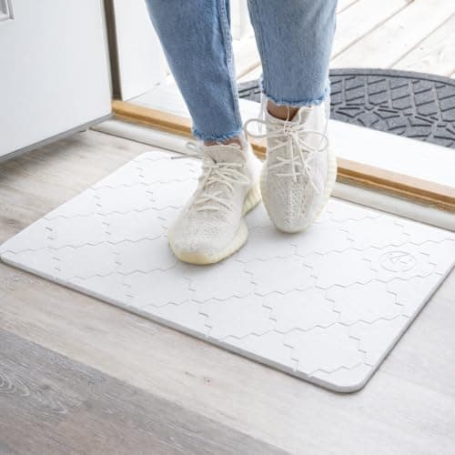 KALHOOF Diatomite Stone Bath Mat for Bathroom or Kitchen Water Absorbing, Quick-Drying, Non-Slip, Eco-Friendly, Stylish Large Dish Dry Solution Made with Absorbent Diatomaceous Earth Rock (White) - Thumbnail 3