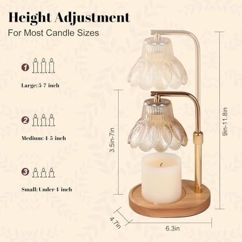 Celegete Candle Warmer Lamp with Timer and Dimmer-Adjustable Height Candle Lamp Warmer,New Home Gift Ideas,Brithday Gifts for Women Mom,Candle Light Warmer,Home Decor - Thumbnail 2