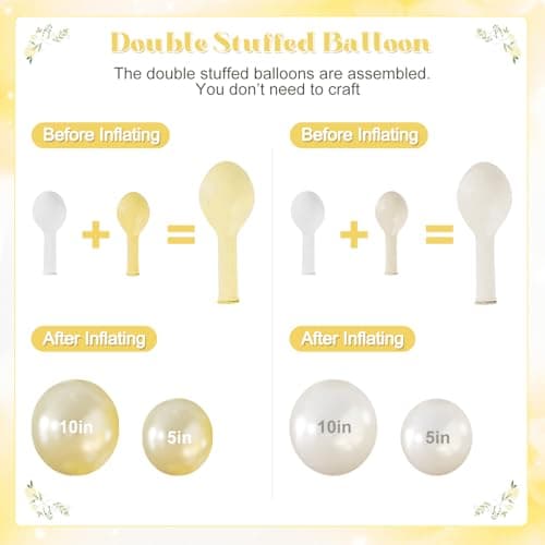 Yellow Balloon Arch Kit, 126Pcs Double Stuffed Pearl Yellow White Clear Balloons for Wedding Baby Shower Bridal Shower Engagement Birthday Party Decorations - Thumbnail 3