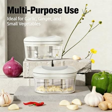 Manual Garlic Chopper, One-Hand Operation, 4-Blade Food-Grade Stainless Steel, Multi-Function for Baby Food & Picnic, Compact Size 3.35x5.12x3.35 Inches (8.5x13x8.5cm), Ideal for Home Cooks - Thumbnail 6