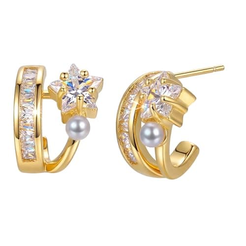 Star Huggie Earrings for Women, Small Hoop Earrings with Cubic Zirconia, 925 Sterling Silver Posts, Hypoallergenic, Jewelry Gift for Her - Image 1