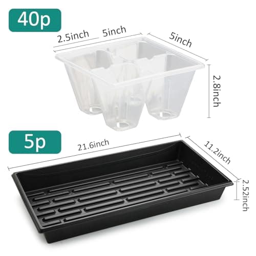RooTrimmer 5 Pack Heavy Duty 1020 Trays and 40 Pack Clear 4 Cell Seed Starter Trays with Large Drainage Holes, Easy Transplant - for Seed Germination & Plant Propagation (5 Sets) - Thumbnail 2