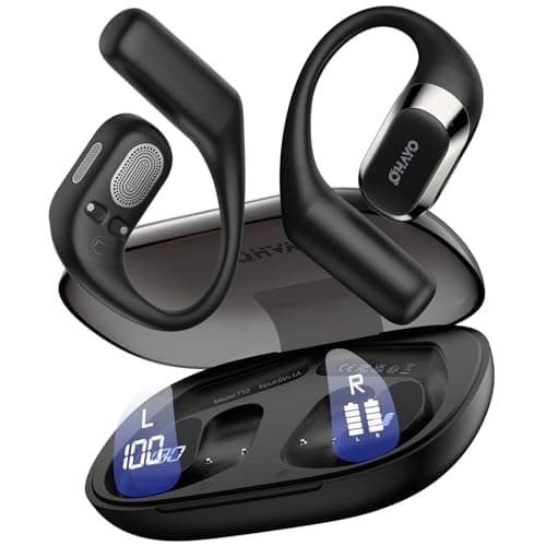 Open Ear Headphones,Over Ear Earbuds with Ergonomic Earhook,Bluetooth Headphones 5.4 with Smart Digital Display,40H Playtime,IPX6 Waterproof,Touch Control Operate Fit Cycling,Running,Workout(Black) - Image 1