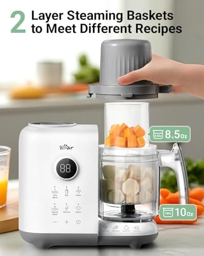 Bear Baby Food Maker with 18.5oz Dual-Layer Steam Baskets, OneStep Baby Food Processor Steamer Puree Blender Grinder Mills, Auto Cooking Grinding&Sterili-zing for Healthy Homemade Baby Food, BPA-Free - Thumbnail 3