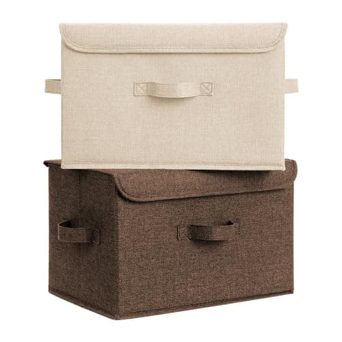 GRANNY SAYS Stoarge Basket with Lid, Decorative Storage Boxes, Closet Storage Bins for Clothes, Collapsible Stackable Organization, Khaki&Brown, 2-Pack - Image 1