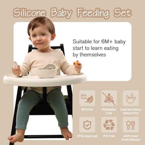 Baby Led Weaning Supplies, 17 Piece BPA-Free Silicone Feeding Set, Eating Essentials Baby Utensils with Suction Plate and Bowl, Pocket Bib, Sippy Cup with Lid, for 6+ Months, Beige - Thumbnail 3