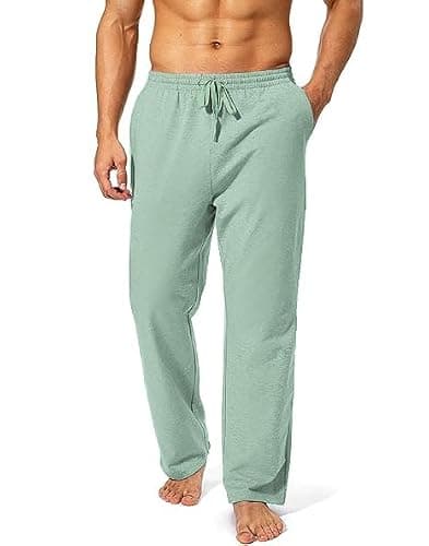 Deyeek Men's Baggy Sweatpants Open Bottom Sweat Pants for Mens Open Leg Joggers Sweatpants Lounge Fleece Pants with Pockets Green - Thumbnail 2