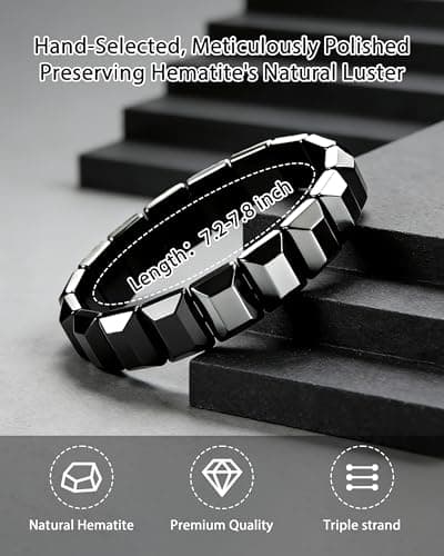 Trinckle Hematite Bracelet for Men Women, Easter Gifts Natural Magnetic Hematite Beads 7.2 Inch Pulseras Para Hombres Reclaim Your Energy and Confidence, Reduce Stress, Inspirational Jewelry for Men's Birthday - Thumbnail 6