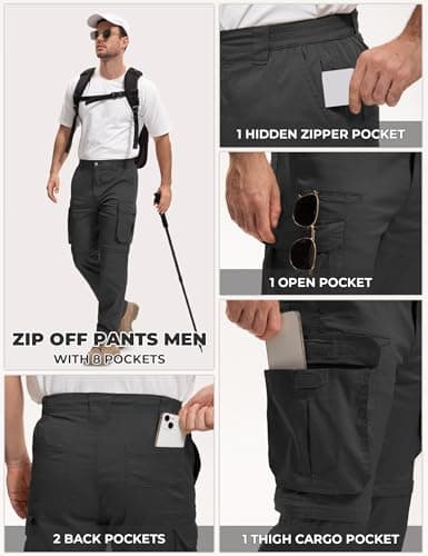AOHIKE Men's Convertible Pants Lightweight - Outdoor Zip Off Breathable Hiking Pants Men for Fishing Travel Safari, Black - Thumbnail 5