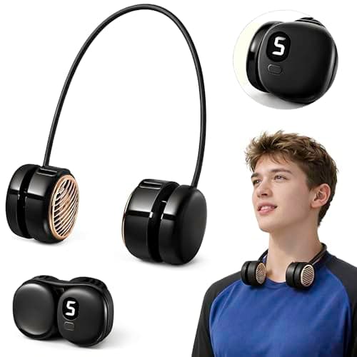 Suzii Portable Neck Fan Rechargeable, 8 Hours Hands Free Bladeless Personal Fan with 5 Speeds, 5oz Light Foldable Wearable Cooling Fan, 360° Adjustable for Men, Gym, Office, Travel and Outdoor Black - Image 1