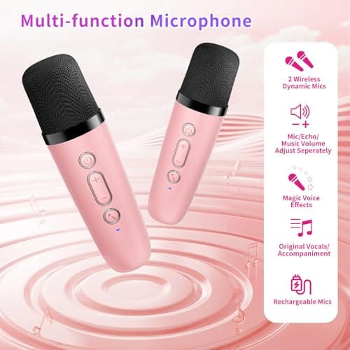 Mini Karaoke Machine Kids Microphone, Haomuren Portable Bluetooth Karaoke Speaker with 2 Wireless Microphones and LED Lights, Christmas Birthday Party Gifts for Kids & Adults - Thumbnail 6