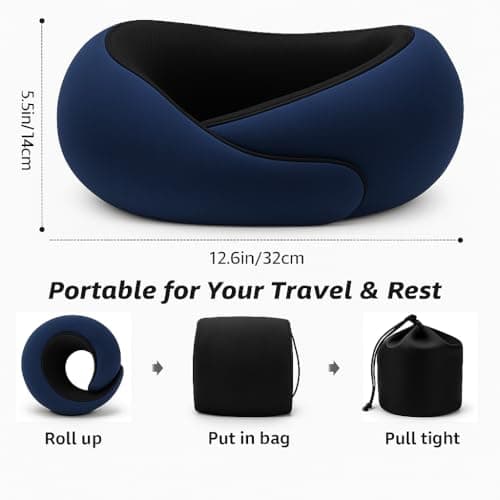Gourstar Travel Pillow, Travel Pillows for Airplanes, 100% Pure Memory Foam Travel Neck Pillow with Eye Mask & Ear Plugs, Comfort and Ergonomic Design, Ideal for Airplanes, Cars and Offices - Thumbnail 5