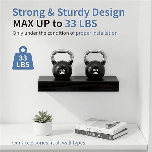 Mifurn Floating Shelves Bathroom for Wall, Bathroom Shelves Over Toilet, Wall Shelves & Book Shelf, Hanging Shelf, Modern Wooden Wall-Mounted Small Floating Shelves, 12x7x1.5 in (Black, Set of 2) - Thumbnail 4