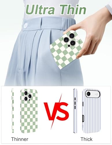 Aitipy Compatible with MagSafe Checkered Phone Case for iPhone 13 Pro Max, Slim Cute Cool Magnetic Aesthetic Checkerboard Shockproof Protective Phone Cover for Women Men Girls Boys-Green - Thumbnail 4