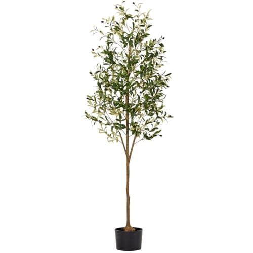 7ft Artificial Olive Trees Indoor, Tall Faux Olive Tree 7 Feet Fake Plants with Realistic Leaves Olive Silk Tree Home Office Living Room Garden Decor