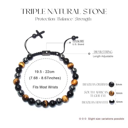 Multi Protecion Gifts for Men - Tiger Eye Black Obsidian Bracelets, Healing Crystal Energy Stone Jewelry, Stuffers for Dad Husband Grandpa, Handmade Birthday Gifts for Him Father's Day Anxiety Relief - Thumbnail 4