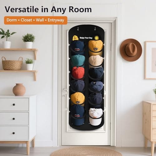 ViKiulen Hat Organizer for Baseball Caps, Over The Door Cap Organizer Cap Hat Holder with 12 Deep Clear Pockets, Hat Storage to Protect and Display with 2 Hook - Thumbnail 6
