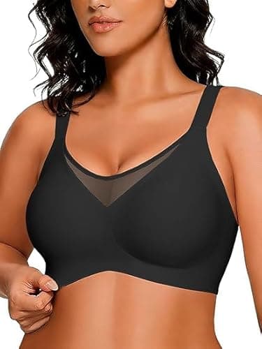 COCOMARTS Jelly Bras for Women No Underwire Push Up V Mesh Seamless Comfort Tshirt Bra Supportive Lift Bralette Everyday Bra Black Large - Image 1