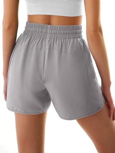 3rd hill Women's 5" Athletic Running Shorts Quick Dry Lightweight Workout Gym Shorts with Zipper Pockets UPF 50+ Light Grey S - Thumbnail 4