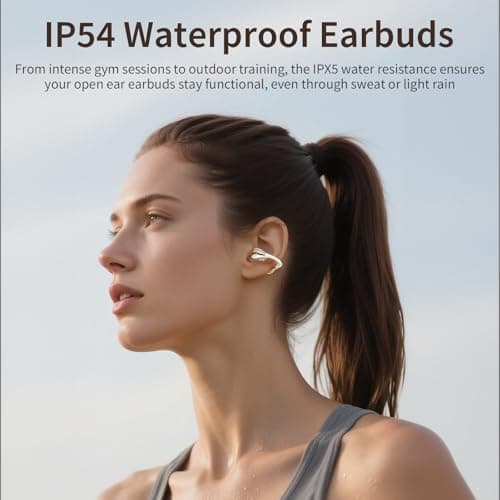 TANALAZ Open Ear Earbuds I5, Bluetooth 6.0 Headphones for Gym & Running, IPX5 Sweatproof, 36H Playtime, Secure Clip-On Fit for Work & Sports (5-Milky White) - Thumbnail 4