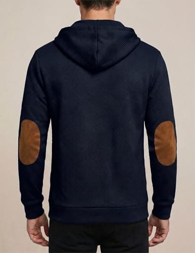 JMIERR Mens Hoodies Oversized Hoodie Fall 2025 Casual Cotton Long Sleeve Half Button Pullover Hooded Sweatshirts, 3XL, Black - Thumbnail 3