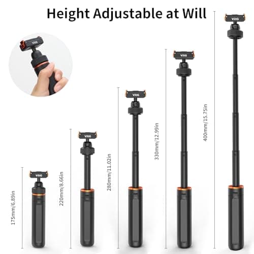 VRIG 40cm/15.7" Telescopic Selfie Stick Tripod for DJI Osmo Action 5 Pro/ 4/ Osmo 360, AC-79 Action Camera Vlog Handle Grip with Ball-Head Magnetic Quick Release Mount Adapter - Thumbnail 4