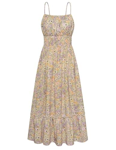 GRACE KARIN Summer Dresses for Women 2026 Vacation,Smocked Floral Maxi Dresses,Boho Beach Long Sundress PurpleGreenFloral XXL - Image 1