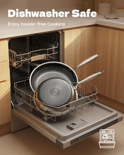 USELUCK 15 Piece Pots and Pans Set, Nonstick Tri-Ply Stainless Steel Cookware Set, Oven Safe, PFOA/PTFE Free, Dishwasher Safe, Compatible with All Cooktops - Thumbnail 4