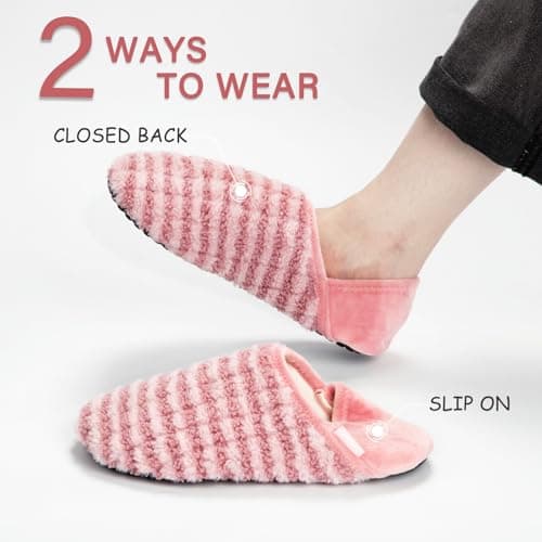 ATHMILE House Slippers for Women Men Indoor Barefoot Slippers Socks Furry Slip on House Shoes Cozy Comfy for Home Bedroom Travel Yoga Women 8-8.5 Pink Striped - Thumbnail 2