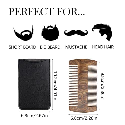 YAKUNCL Handmade Black Sandalwood Beard & Mustache Comb for Men, Double-Sided Fine Tooth Wooden Beard Comb with PU Leather Case, Wooden Pocket Comb for Scalp Massage & Beard - Thumbnail 5
