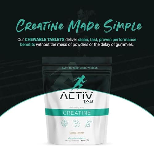 ActivTab Creatine Chewable Tablets | Sweet Vanilla Flavor | 5g Creatine Monohydrate per Serving | Fast-Absorbing Muscle Builder | Brain & Strength Support | No Sugar | 150 Tablets | Easy to Take - Thumbnail 2
