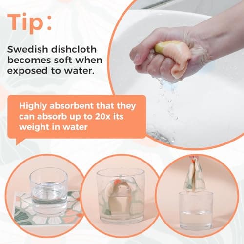 Needbrock 6 Pack Swedish Dishcloths for Kitchen,Abstract Floral Dish Towels with Clips, Reusable Paper Towels Washable Absorbent Cellulose Sponge Cloths No Odor for Cleaning Home Kitchen - Thumbnail 5