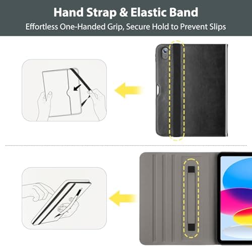 ProCase for iPad A16 11th Generation 11” 2025/iPad 10th Generation 10.9” 2022 with Pencil Holder, iPad 11/10 PU Leather Case Business Stand Cover Smart Folio with Hand Strap Front Pocket -Black - Thumbnail 3