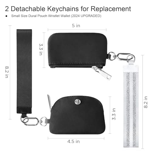 Mini Zip Around Dual Pouch Wristlet With 2 Straps Wristlet Keychain Wallet for Women Coin Purse Small Cute for Teen Girl - Thumbnail 2