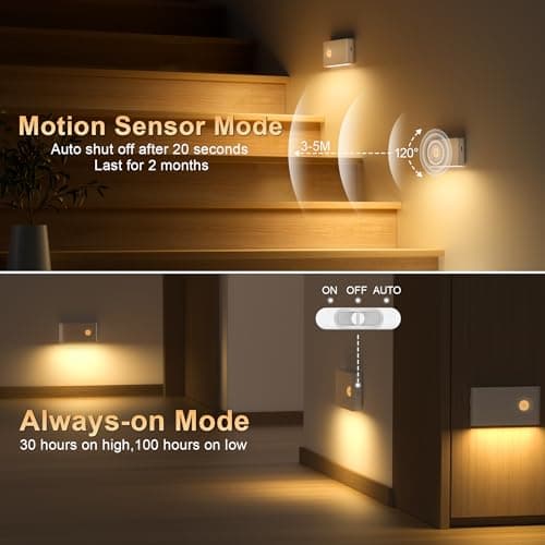 YiaMia Stair Lights Motion Sensor Indoor, 6-Pack Rechargeable Night Lights with 3 Color Modes, Wireless Under Cabinet Lighting for Stairs, Hallway, Kitchen, Bathroom - Thumbnail 4