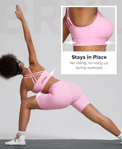 BRXL Pink Sports Bra Low Impact Adjustable Spaghetti Straps Padded Push Up Cut Out Athletic Bra with Padding Sewn in - Thumbnail 5