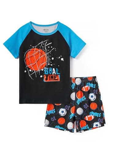 PATPAT Basketball Pajamas Sets for Boys Short Sleeve Tops and Shorts Pjs Funny Graphic 2 Piece Sleepwear Loose Summer Lounge Wear 9 Years - Image 1