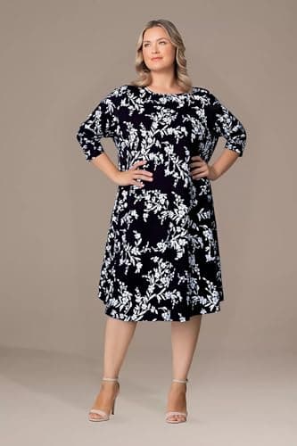 BLANCHES Plus Size Floral Dress for Women Long Sleeves Crew Neck Casual Dresses Empire Waist Swing Cute Tiered Loose A-Line Flowy Dress with Pockets - Thumbnail 4