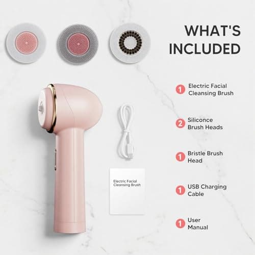Teen Girls Electric Facial Cleansing Brush – Rechargeable Waterproof Dual Rotating Face Scrubber with 3 Interchangeable Heads, Soft Silicone Exfoliator, Perfect Skincare Gifts - Thumbnail 3